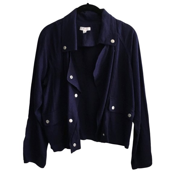 mine Jackets & Blazers - Blue Fabric Trendy Button Moto Jacket